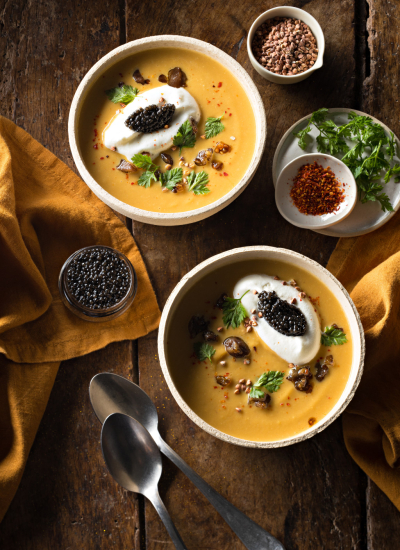 Le velouté de butternut au caviar